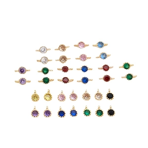 18K gold plated round zirconia charms and connectors in assorted colors for DIY jewelry