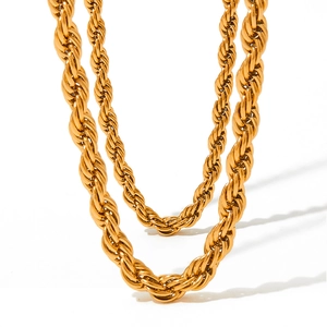 Collier Chaîne Corde En Acier Inoxydable Hip Hop Streetwear Vintage Bijoux En Métal Torsadé Pour Hommes Femmes