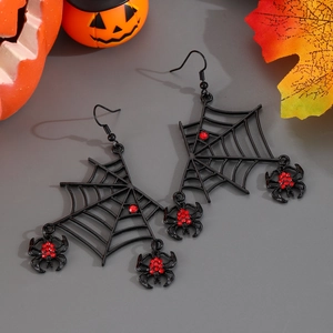 Gothic bat spider web earrings with red rhinestones for Halloween dark style jewelry