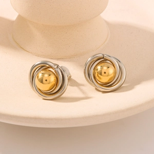 Minimalist two-tone ball stud earrings in 18K gold and silver stainless steel design