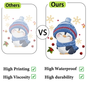 Comparison showing high printing quality and waterproof Christmas penguin toilet sticker