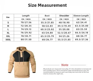 Detailed size chart for men's hooded sweatshirt with CM and INCH measurements provided