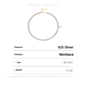 Detailed specs of S925 sterling silver golden tennis necklace with rectangular stones