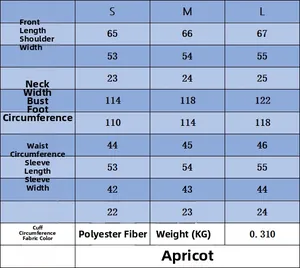 Detailed size guide table for women's apricot lace knit sweater with measurements