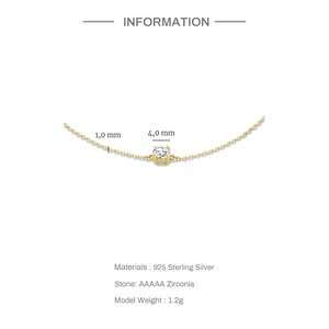 Detail view of 925 sterling silver chain thickness and 4mm sparkling zircon pendant specs