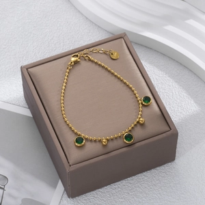 Bracelet Chaîne À Billes En Or En Acier Inoxydable Avec Pierres Précieuses Rondes En Zircone Vert Noir Blanc