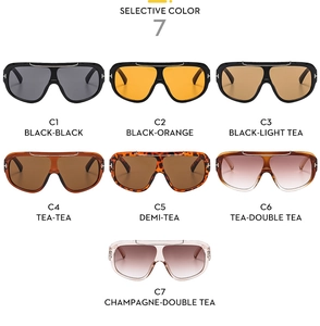 Multiple color variations of oversized sports sunglasses from C1 to C7 on white background