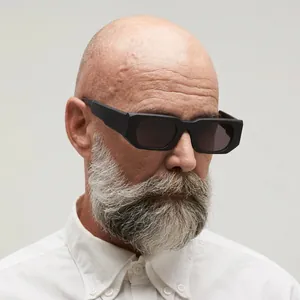 Retro thick rectangular black frame sunglasses for men and women with UV protection