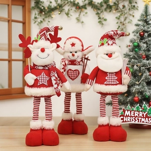 Poupées En Peluche De Noël Télescopiques Jambes Longues Père Noël Bonhomme De Neige Renne Ornements Festifs