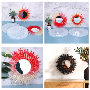 Sun-shaped DIY resin silicone mold set with radial design and circular mirror accessory