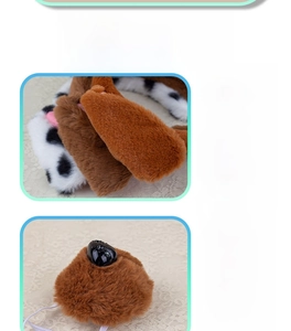 Detail of plush brown ears and 3D nose piece with soft fiber texture for dog costumes
