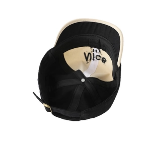 Kids baseball cap with Nice embroidery, color block black and beige cotton canvas style