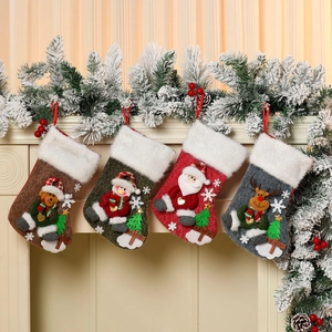 Christmas Stockings Large Plush 3D Cartoon Santa Snowman Reindeer Bear Hanging Gift Bag Fireplace Decoration Ornament
