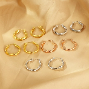 Boucles D'oreilles Créoles Torsadées Acier Inoxydable Plaqué Or 18K Géométrique Texturé Rond Carré Minimaliste Bijoux Femme