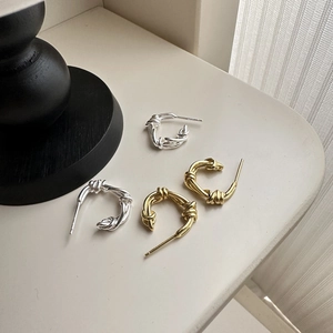 Knot Stud Earrings 925 Sterling Silver Twisted Rope C Shape Hoop Minimalist Light Luxury Niche Design Jewelry For Women
