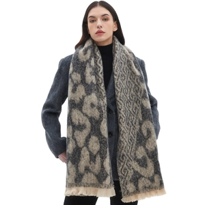 Chic leopard print scarf for women with tassels in grey and beige animal patterns
