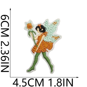 Detailed view of fairy embroidery patch measuring 6cm by 4.5cm with colorful stitching