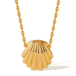 Detailed view of the 18K gold-plated shell pendant with intricate nautical texture