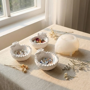 DIY dragon pattern resin silicone mold with finished white storage bowls for home craft