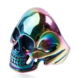 Anello teschio gotico da uomo in acciaio inossidabile con finitura arcobaleno cangiante