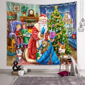 Detail eines Weihnachtswandteppichs mit hochauflösendem Digitaldruck und festlicher Szene
