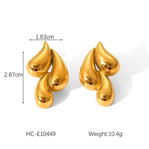 Boucles d'oreilles goutte en acier inoxydable doré 18k, taille 1.83cm x 2.87cm, poids 10.4g