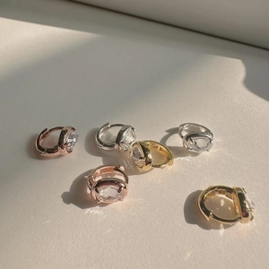 925 Sterling Silver huggie earrings with oval zircon in gold, silver and rose gold