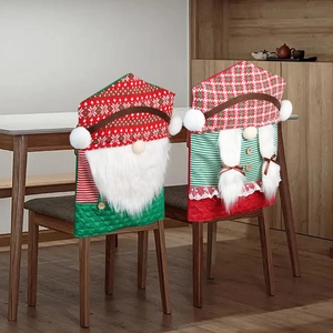 Set of 2 Christmas gnome chair covers in red and green for holiday home dining decor