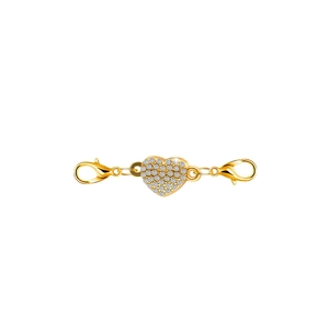 Gold heart magnetic clasp with lobster hooks and clear gems for DIY jewelry making
