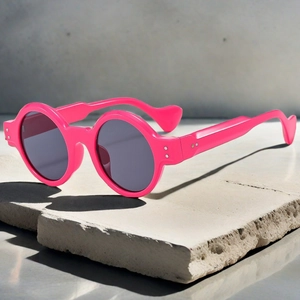 Round Retro Sunglasses Thick Frame UV400 Protection Fashion Rivet Decor Vintage Eyewear For Men Women