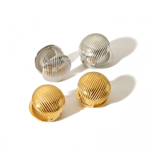 Minimalist textured striped sphere hoop earrings in gold and silver stainless steel