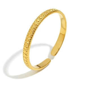Minimalist 18K gold plated stainless steel bead ring with a polished textured finish