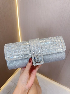 Elegant silver evening clutch bag with sparkling geometric rhinestone crystals