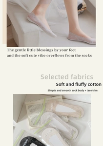 Detail of invisible lace socks with cotton sole and floral lace trim in multiple colors
