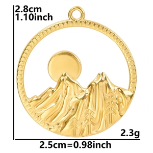 18k gold plated 304 stainless steel round nature landscape pendant with measurements