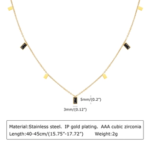 Close-up of gold titanium steel necklace featuring AAA cubic zirconia and rectangular pendant