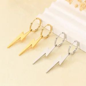 Lightning Bolt Pendant Hoop Earrings Stainless Steel Minimalist Geometric Dangle Earring For Men Women Punk Rock Jewelry