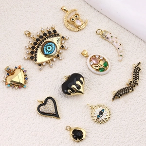 Enamel Heart Evil Eye Charms Pendants Gold Plated Copper Zirconia DIY Jewelry Making Findings For Necklace Bracelet