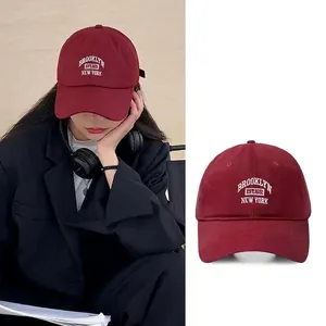 Unisex burgundy baseball cap with Brooklyn embroidery and adjustable strap