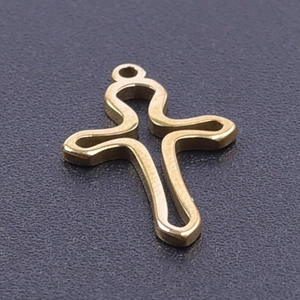 Detail of 18k gold plated stainless steel hollow cross pendant for DIY jewelry