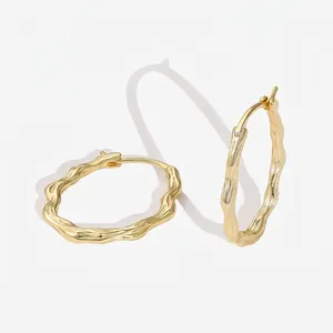 Irregular Wave Texture 925 Sterling Silver Hoop Earrings For Women Minimalist Geometric Gold Silver Plated C-Shaped Jewelry