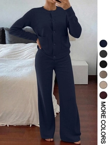 Ensemble de détente rayé bleu marine pour femme avec cardigan et pantalon large
