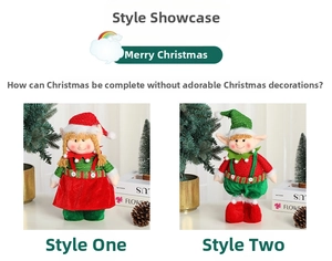 Close-up of cute Christmas elf dolls with knitted outfits and festive metal bell details