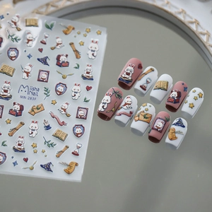 3D Embossed Nail Stickers Cartoon Rabbit Magic Academy Theme Frosted Adhesive Back DIY Manicure Decor