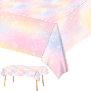 Rainbow Gradient Starry Sky Birthday Party Disposable Tablecloth And Paper Plates Cups Napkins For Girls Celebration
