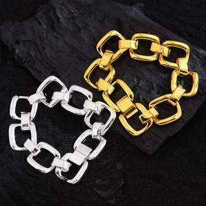 Minimalist Copper Hollow Geometric Chain Bracelet For Women Retro Thick Link Bracelet Gold Silver Plated Fashion Jewelry