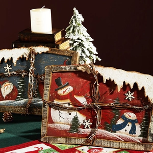 Festive Santa and Snowman wooden wall decor set with lights for Christmas home styling