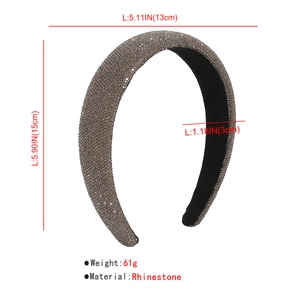 Detail showing dimensions and 61g weight of luxury rhinestone padded headband
