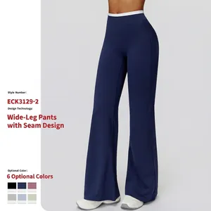 Pantalon De Yoga Taille Haute Jambe Large Contraste De Couleur Sensation Nue Micro Flare Sport Fitness Nylon Spandex