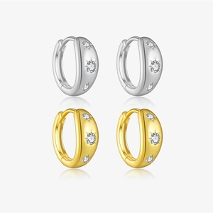 925 Sterling Silver Zirconia Hoop Earrings For Women Starburst Inlaid Gold Silver Plated Huggie Earrings Jewelry Accessory